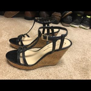 Jessica Simpson black patent wedges